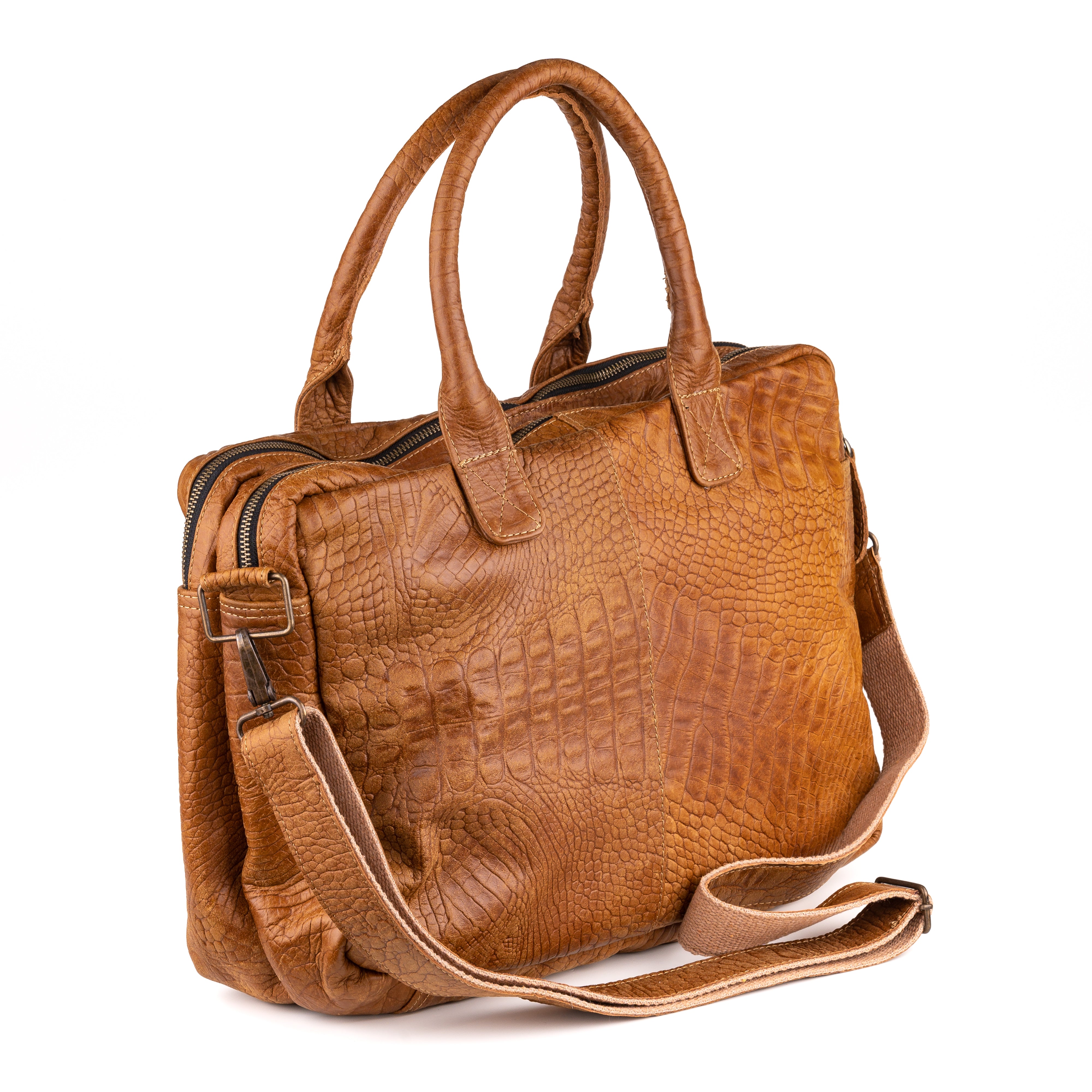 Amsterdam Leren Laptoptas 17 Inch Cognac - Crocoleder