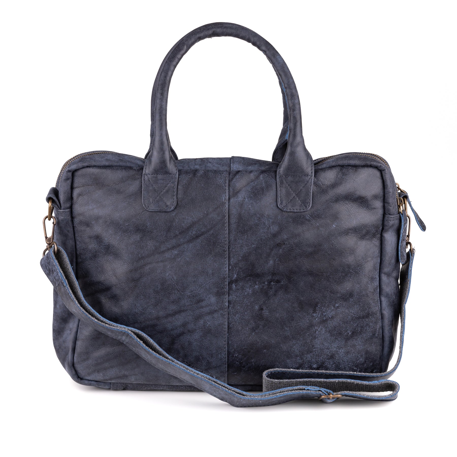 Amsterdam Leren Laptoptas 17 Inch Denim - Concrete Leder