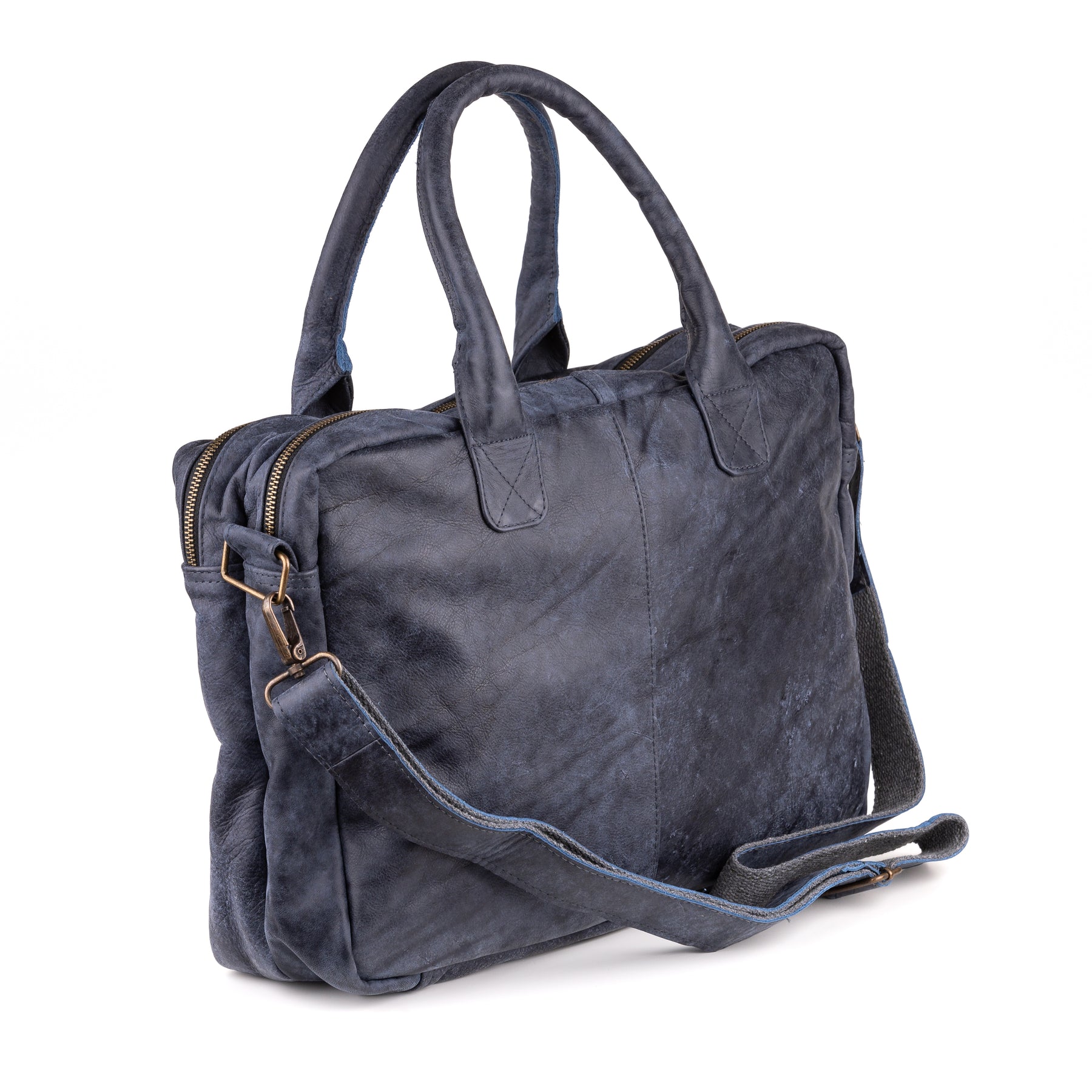 Amsterdam Leren Laptoptas 17 Inch Denim - Concrete Leder