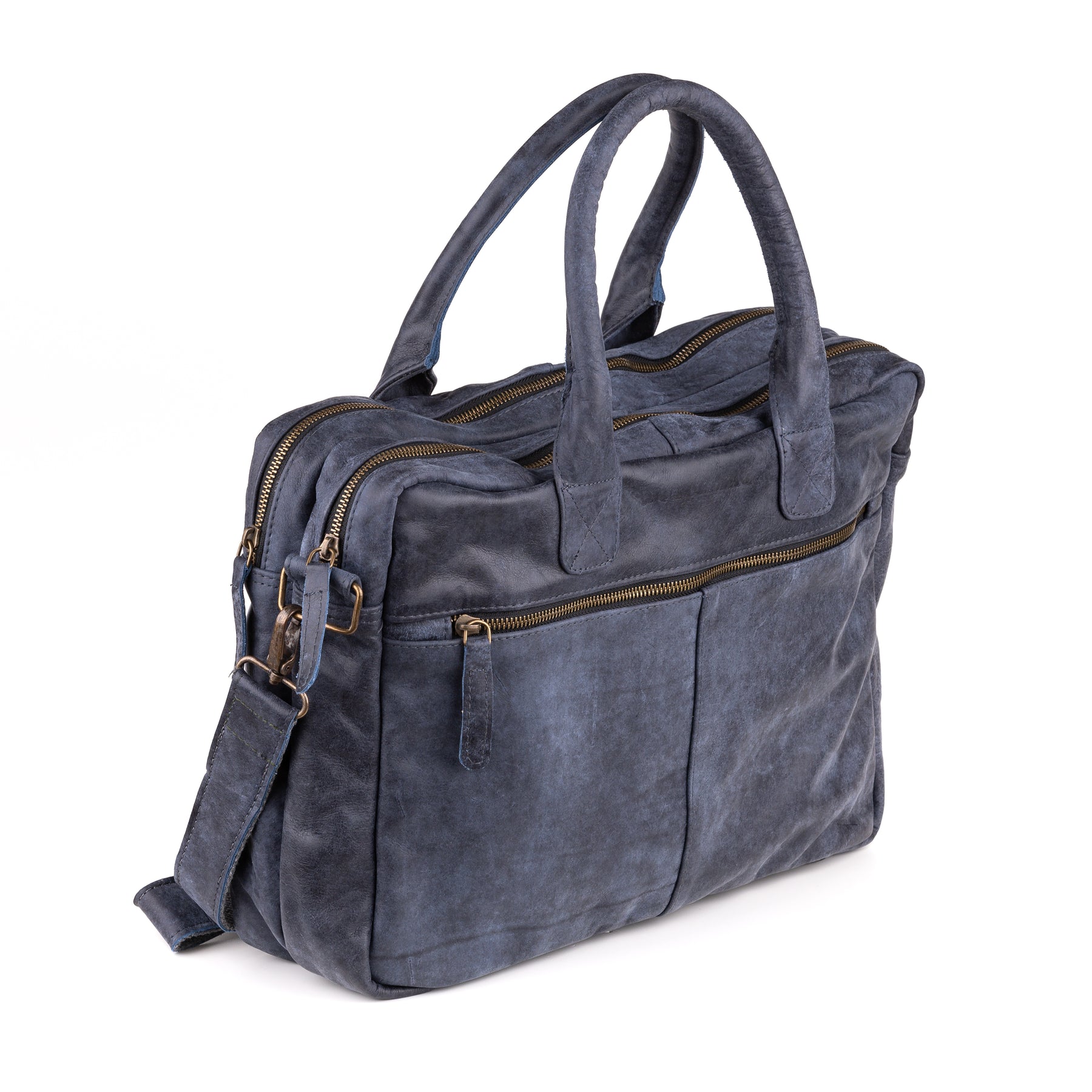 Amsterdam Leren Laptoptas 17 Inch Denim - Concrete Leder