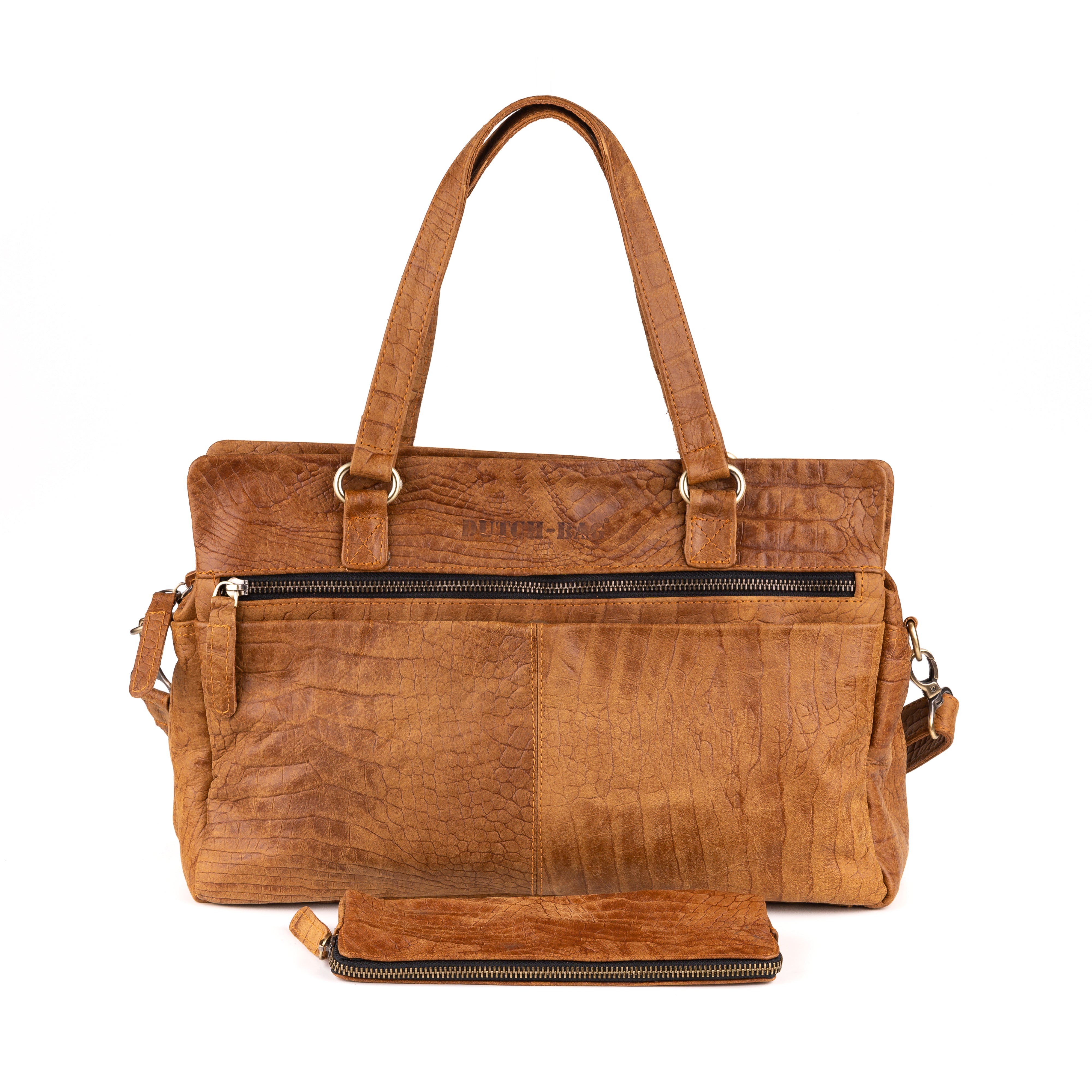 Arnhem Dames Handtas Leer Croco Cognac - Concrete leder