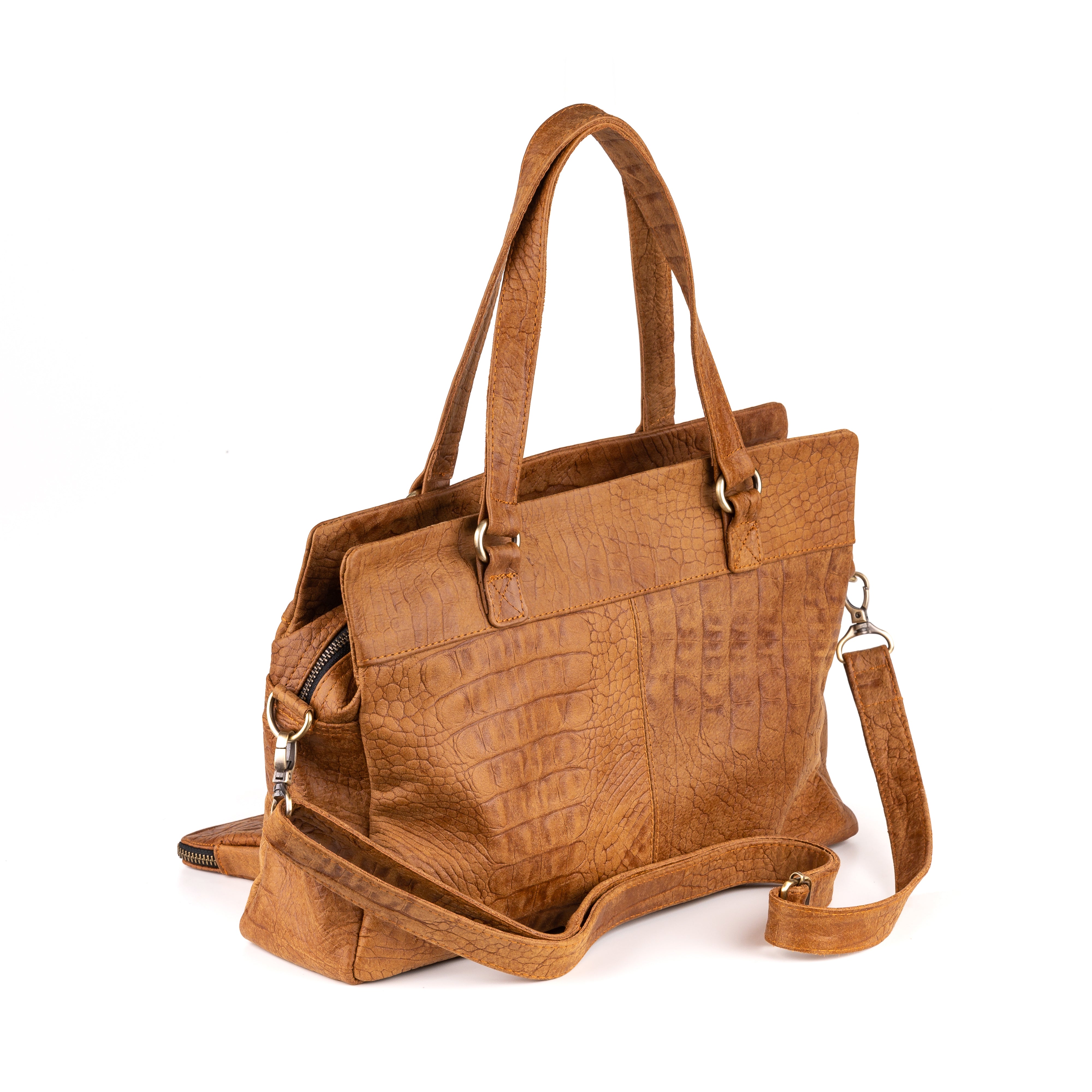 Arnhem Dames Handtas Leer Croco Cognac - Concrete leder