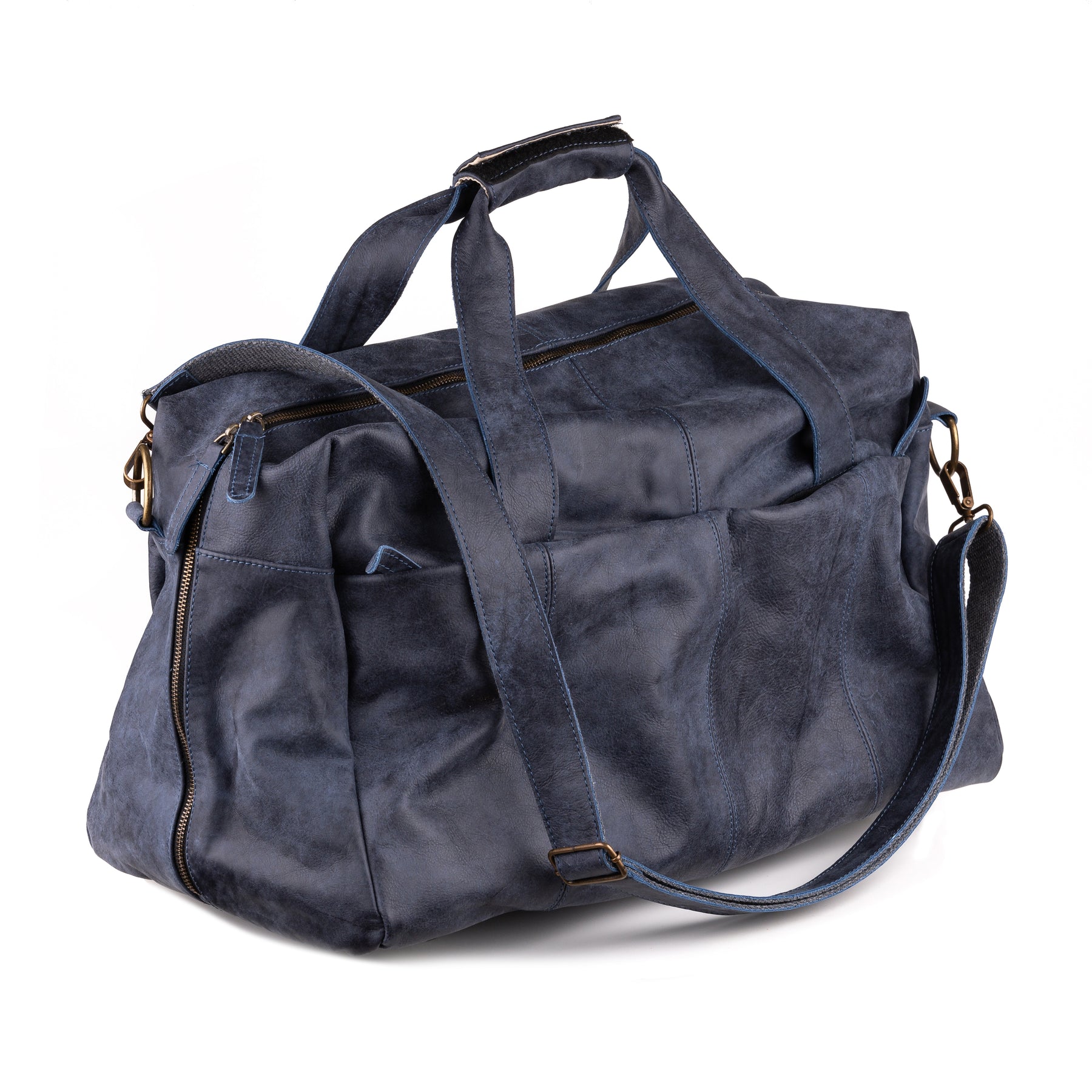 Zwolle Weekender aus Leder Denimblau - Betonleder