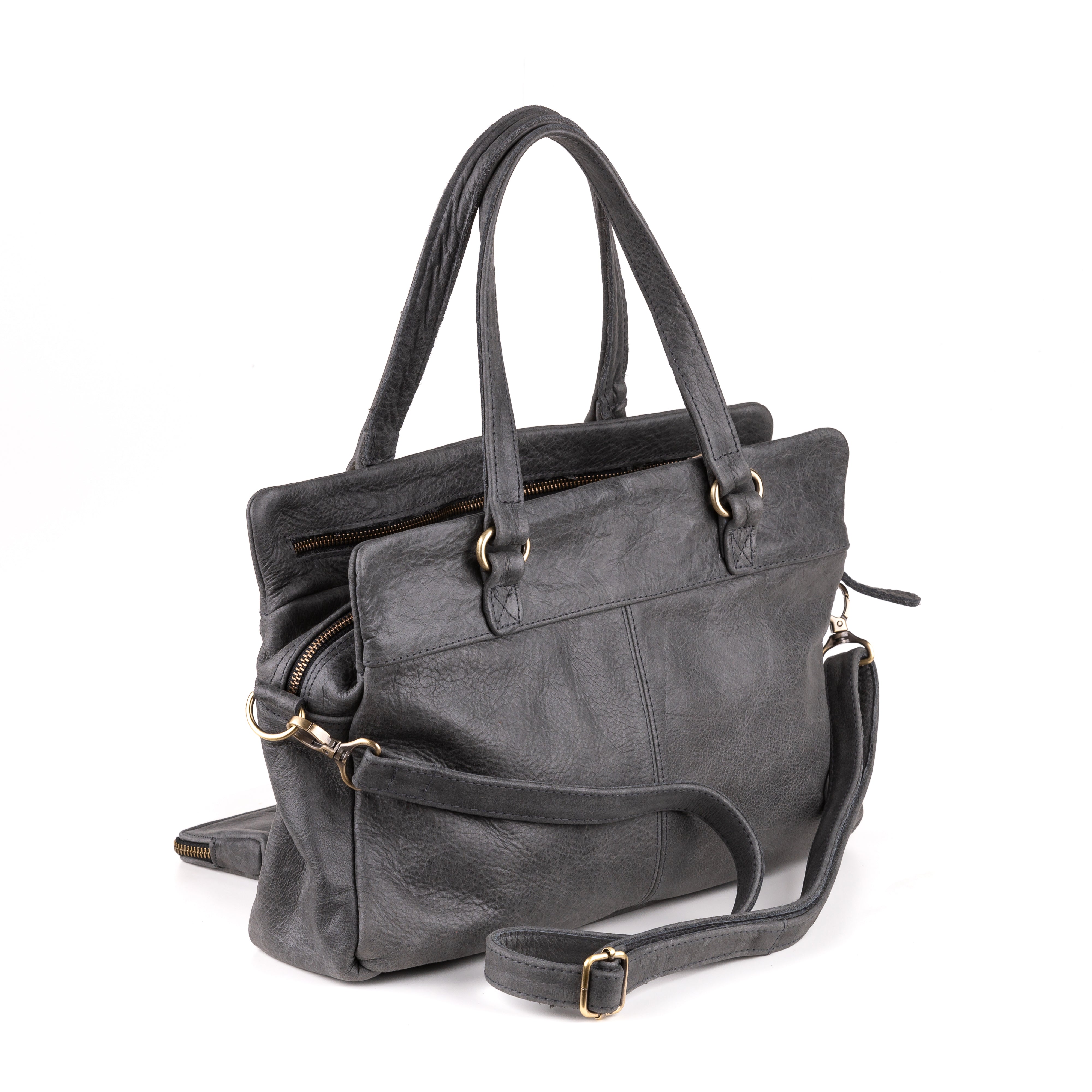 Eleganza Dames Handtas Leer Antraciet - Vintage leder
