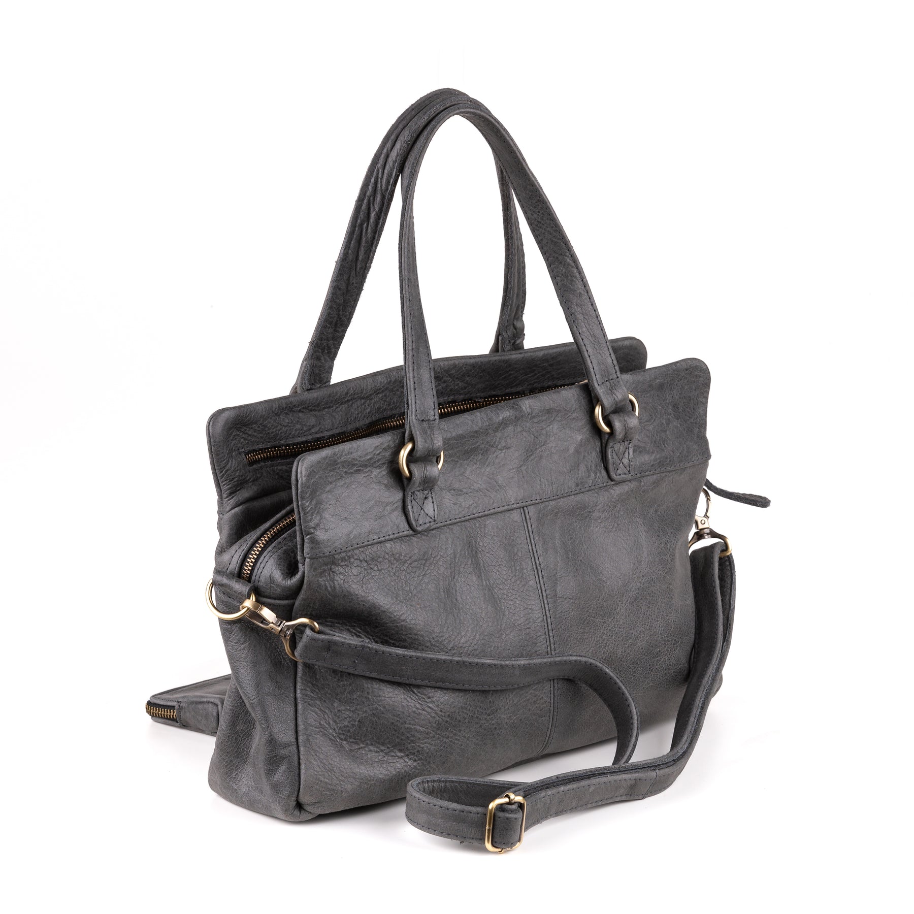 Eleganza Dames Handtas Leer Antraciet - Vintage leder