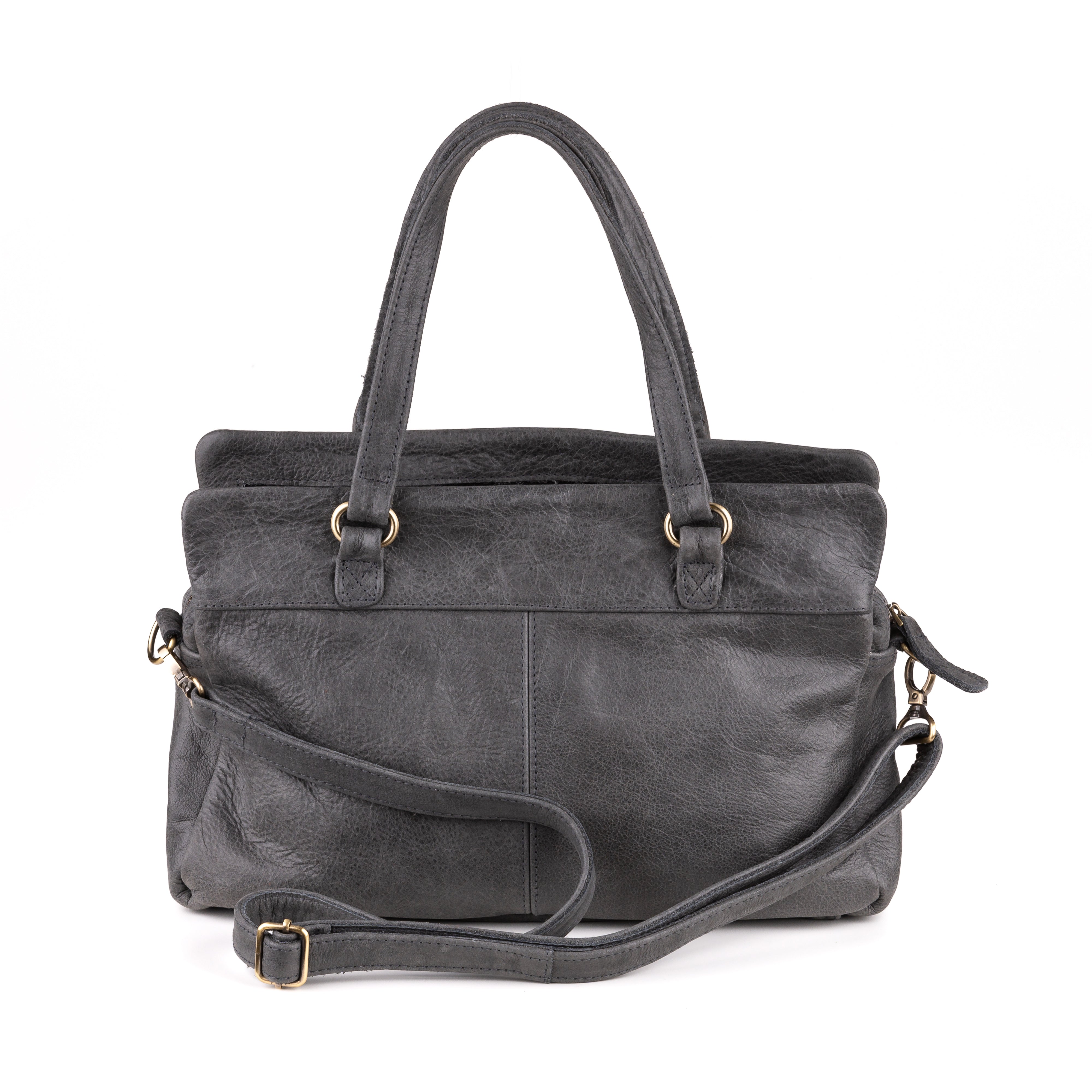 Eleganza Dames Handtas Leer Antraciet - Vintage leder