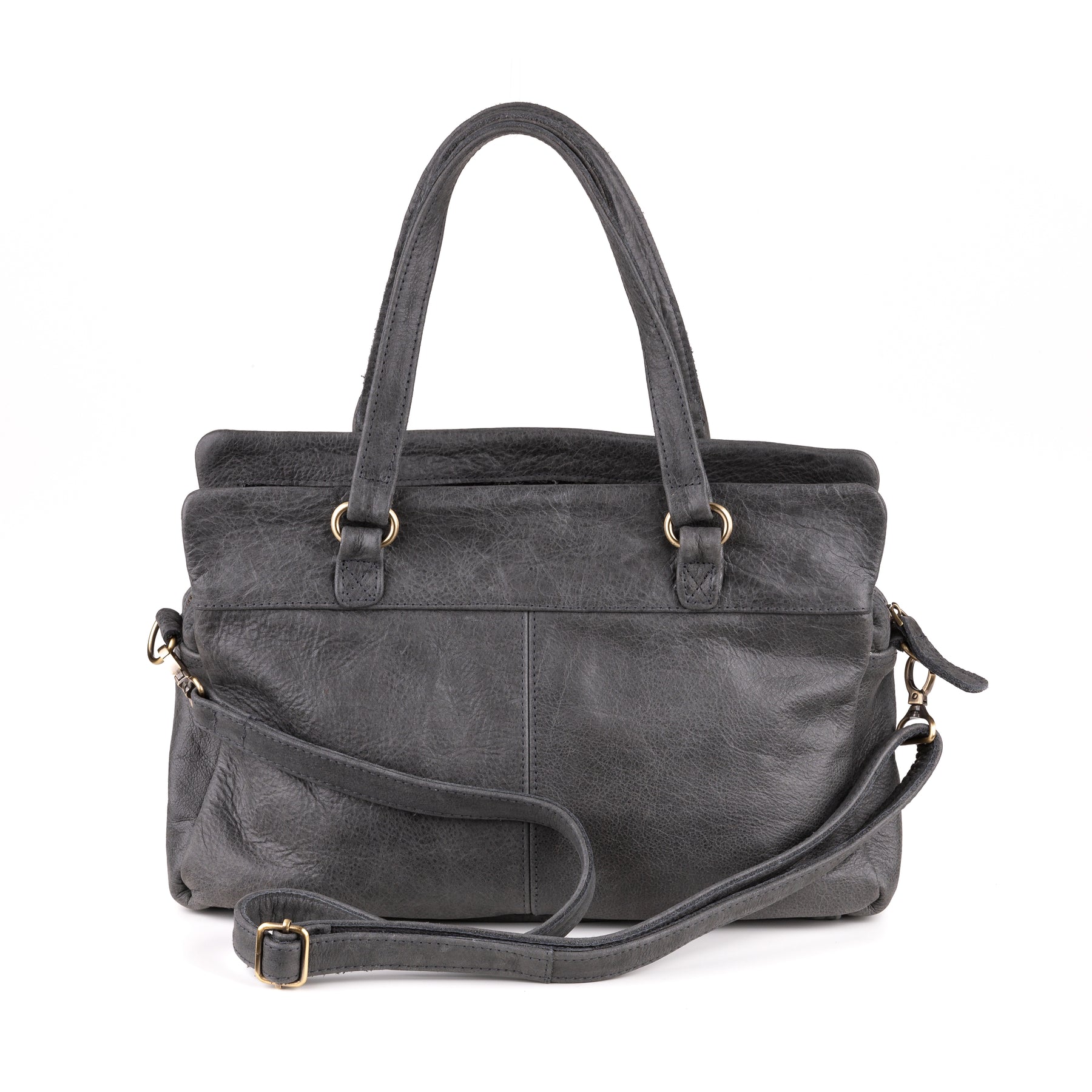 Eleganza Dames Handtas Leer Antraciet - Vintage leder