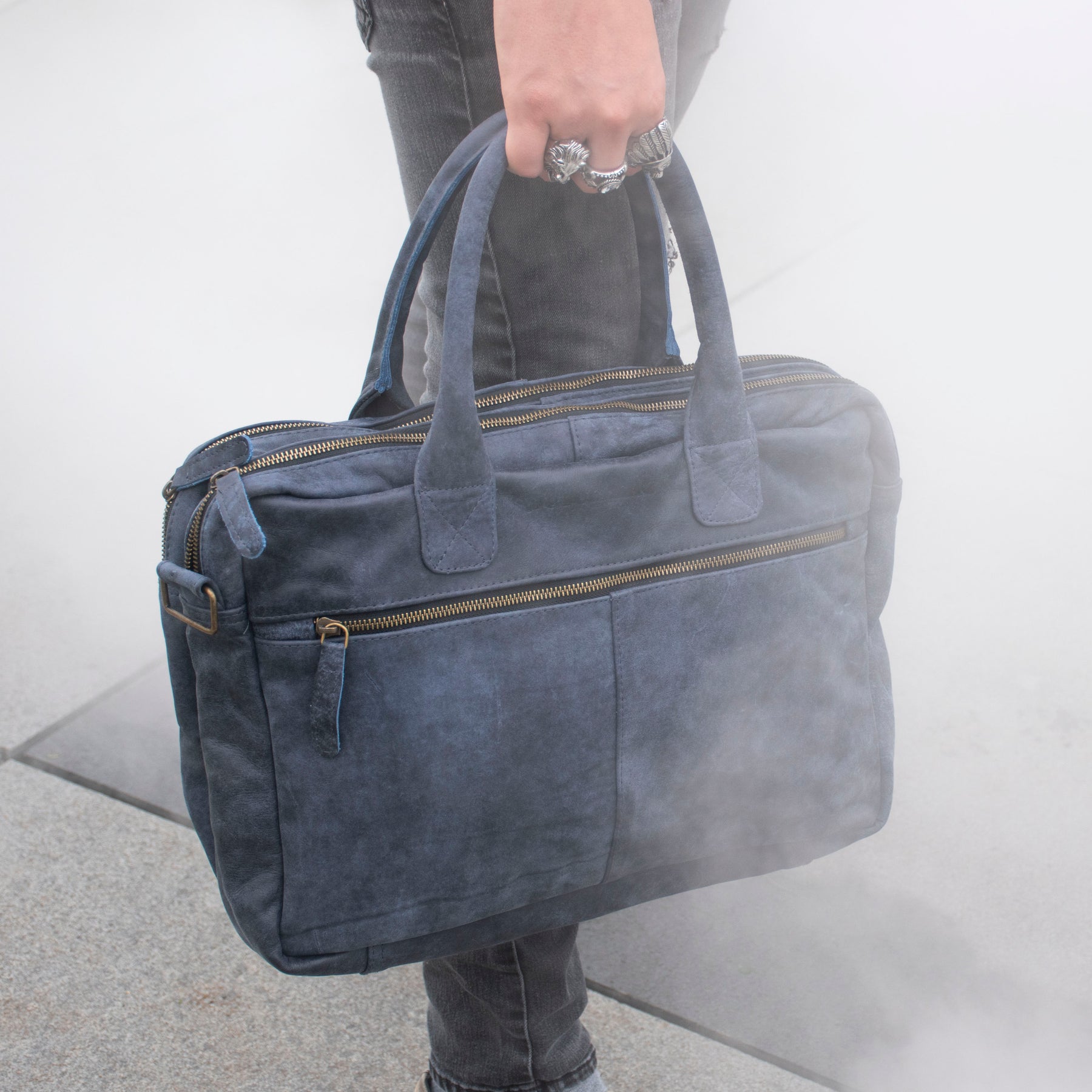 Amsterdam Leren Laptoptas 17 Inch Denim - Kenia Leder