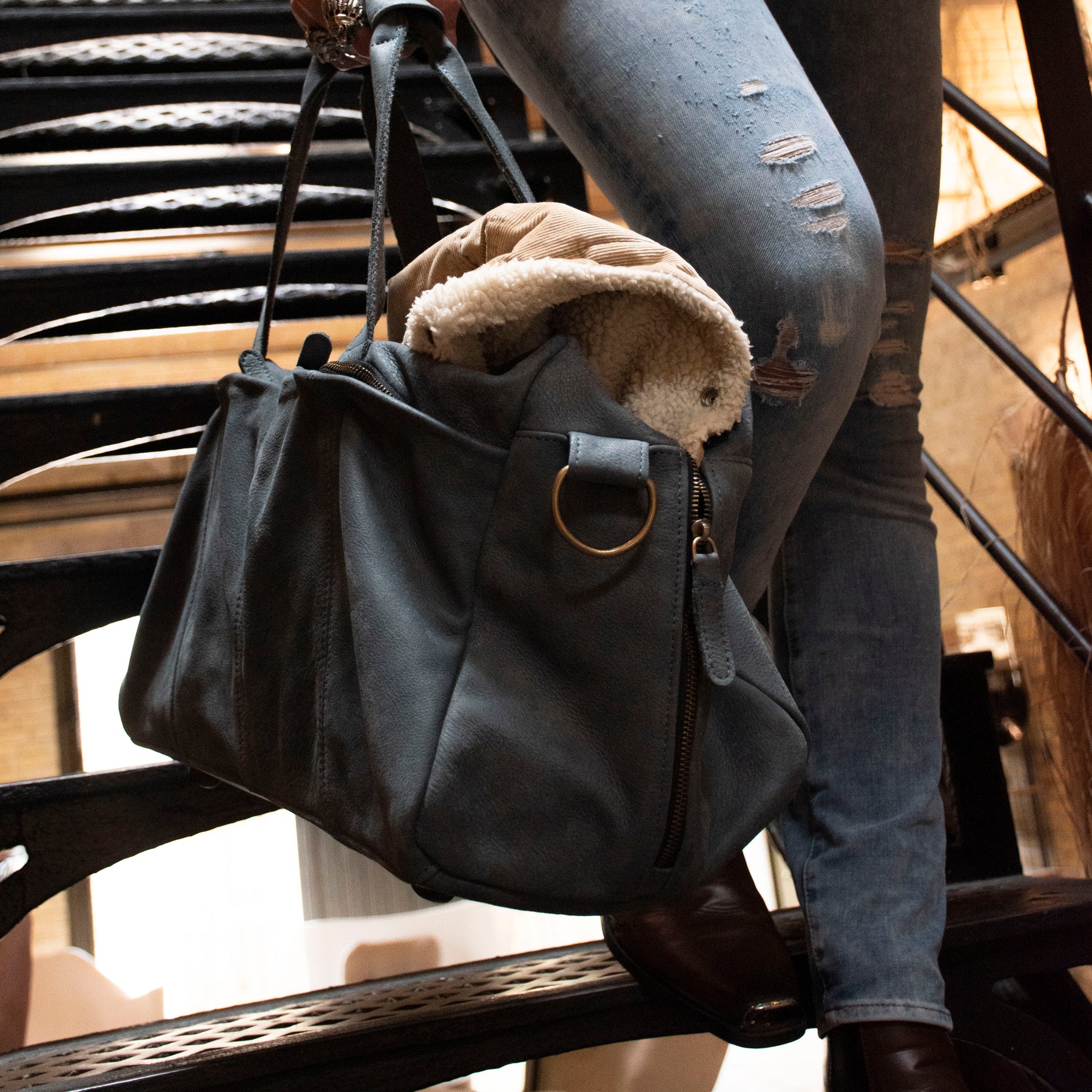 Zwolle Leren Weekendtas Denim Blauw - Kenia Leder
