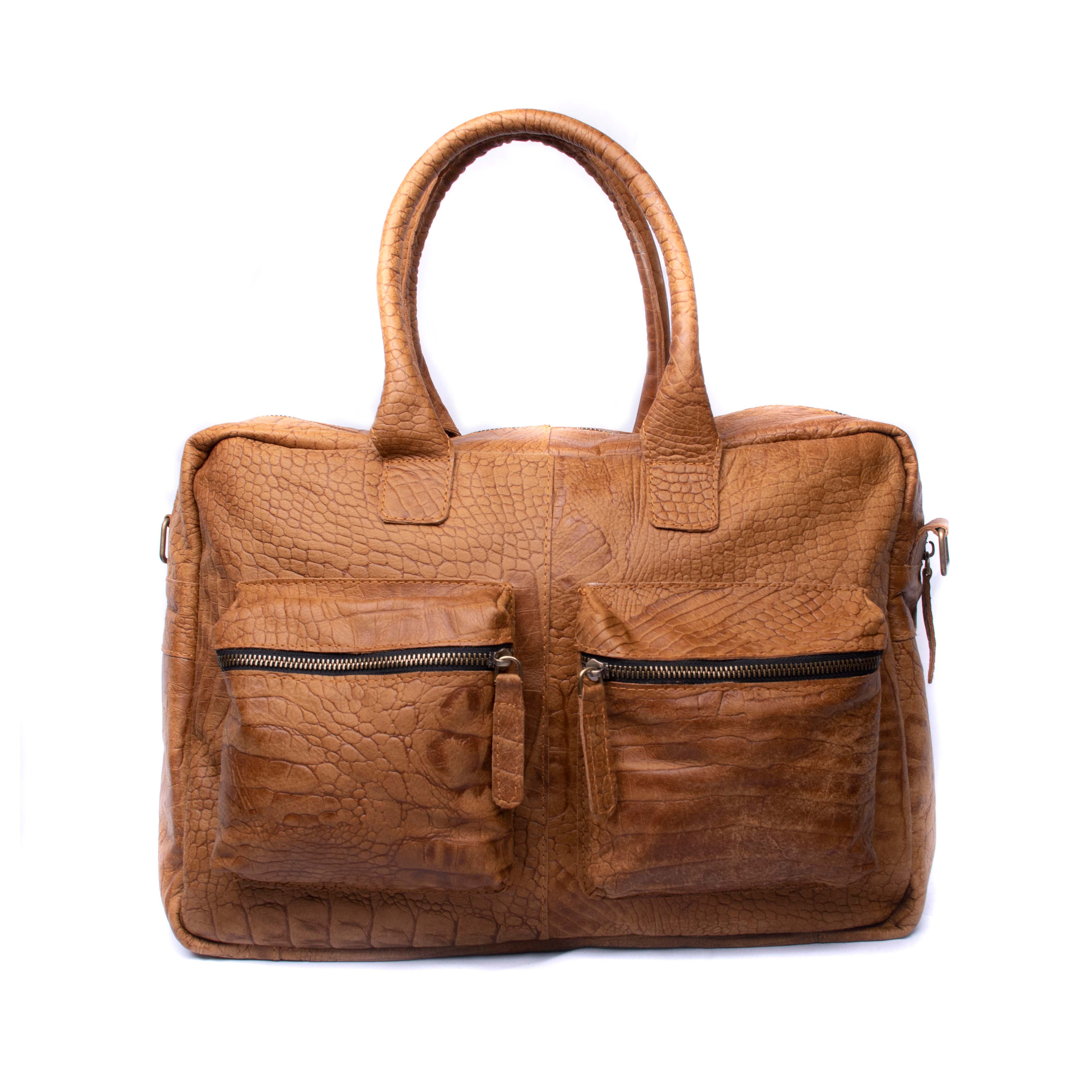 Breda Leren Laptoptas 17 Inch Cognac - Crocoleder