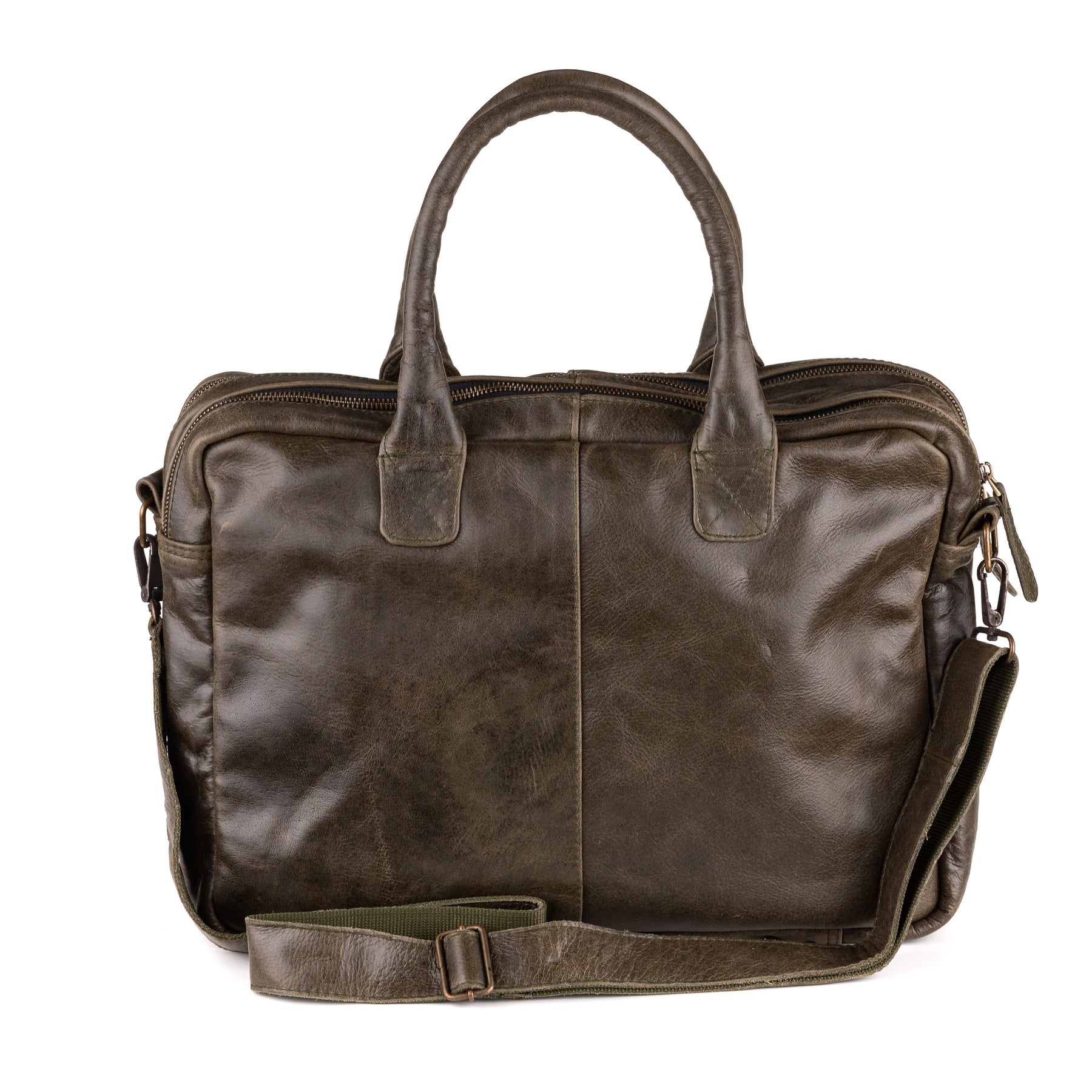 Amsterdam Leather Laptop Bag 17 Inch Olive - Kenya Leather
