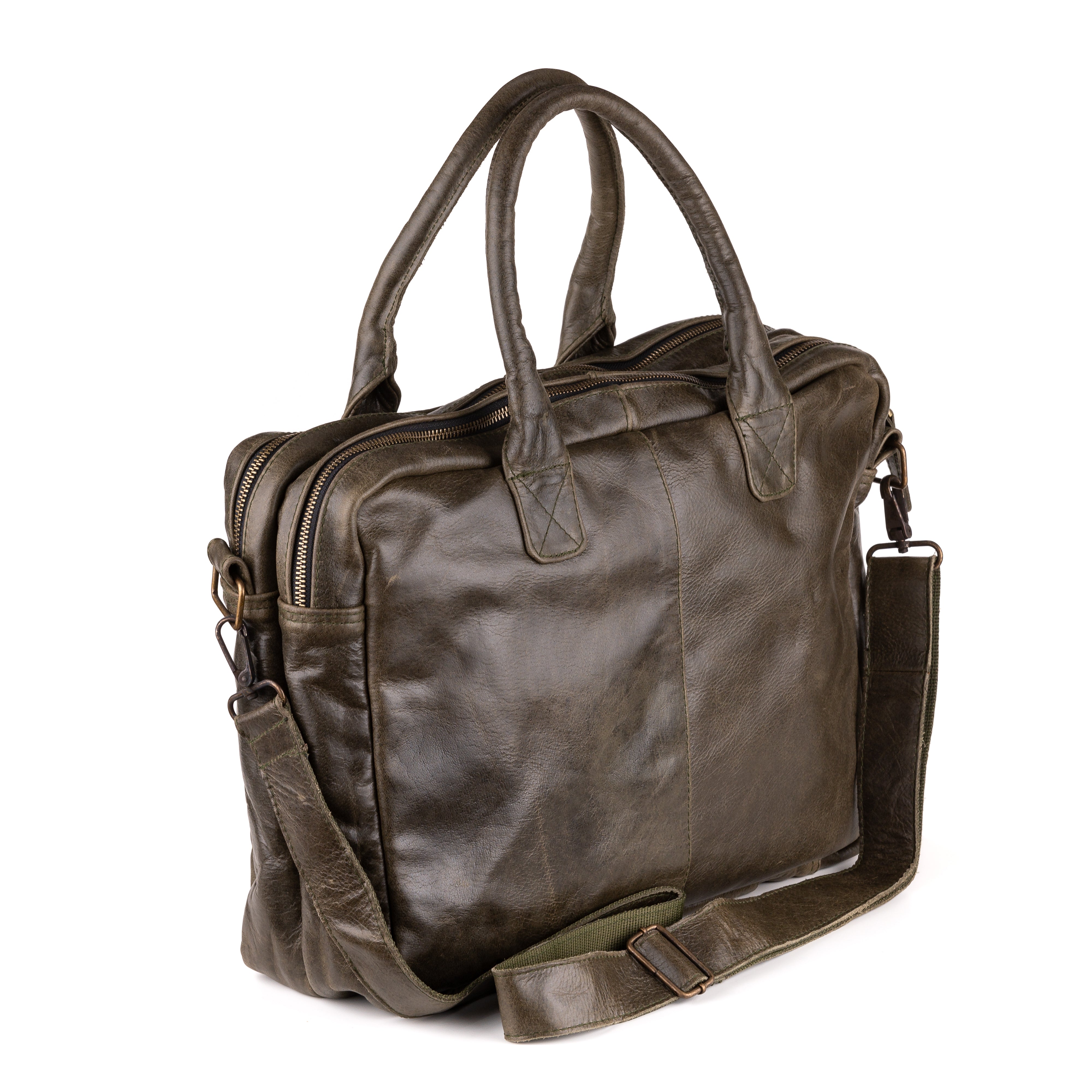 Amsterdam Leather Laptop Bag 17 Inch Olive - Kenya Leather