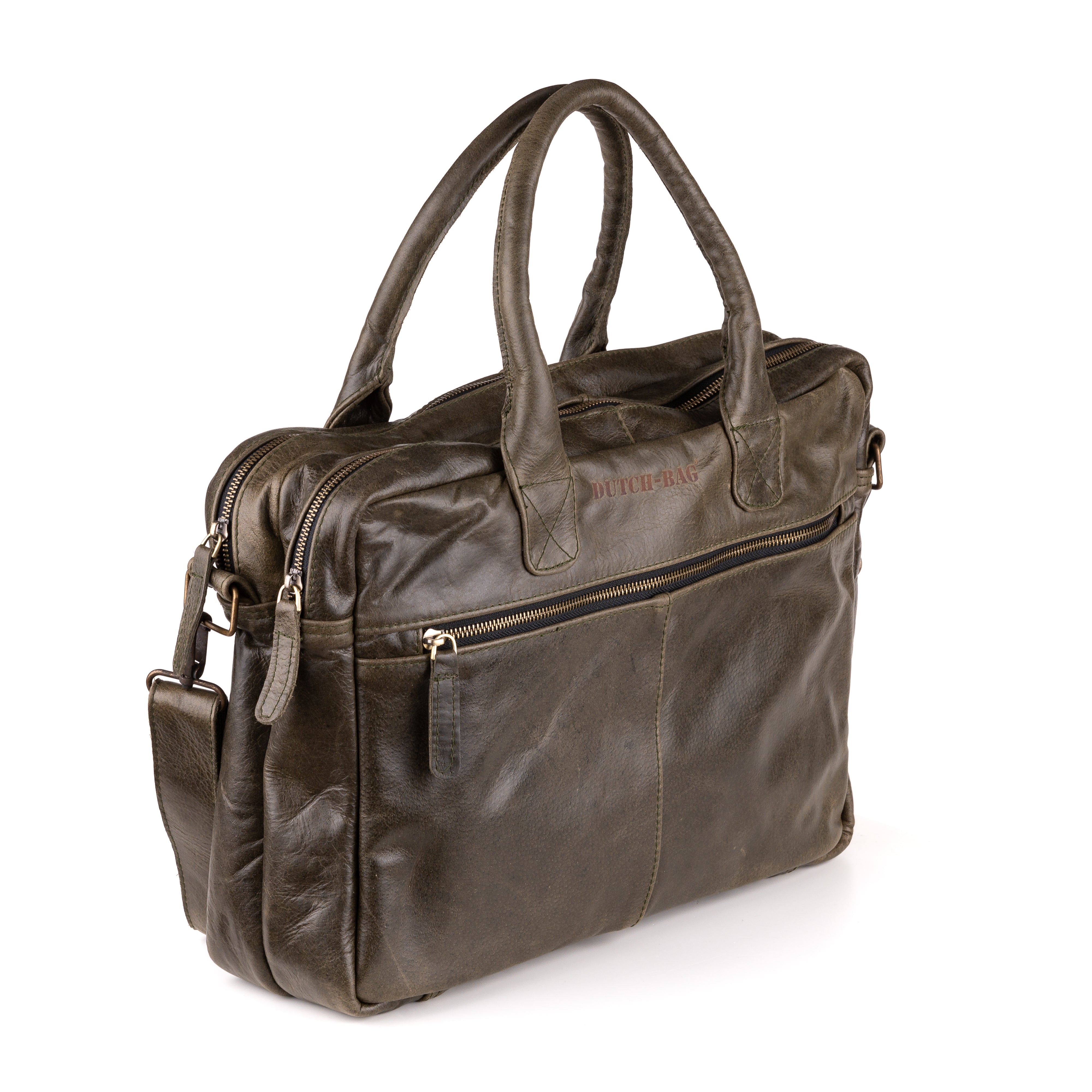 Amsterdam Leather Laptop Bag 17 Inch Olive - Kenya Leather