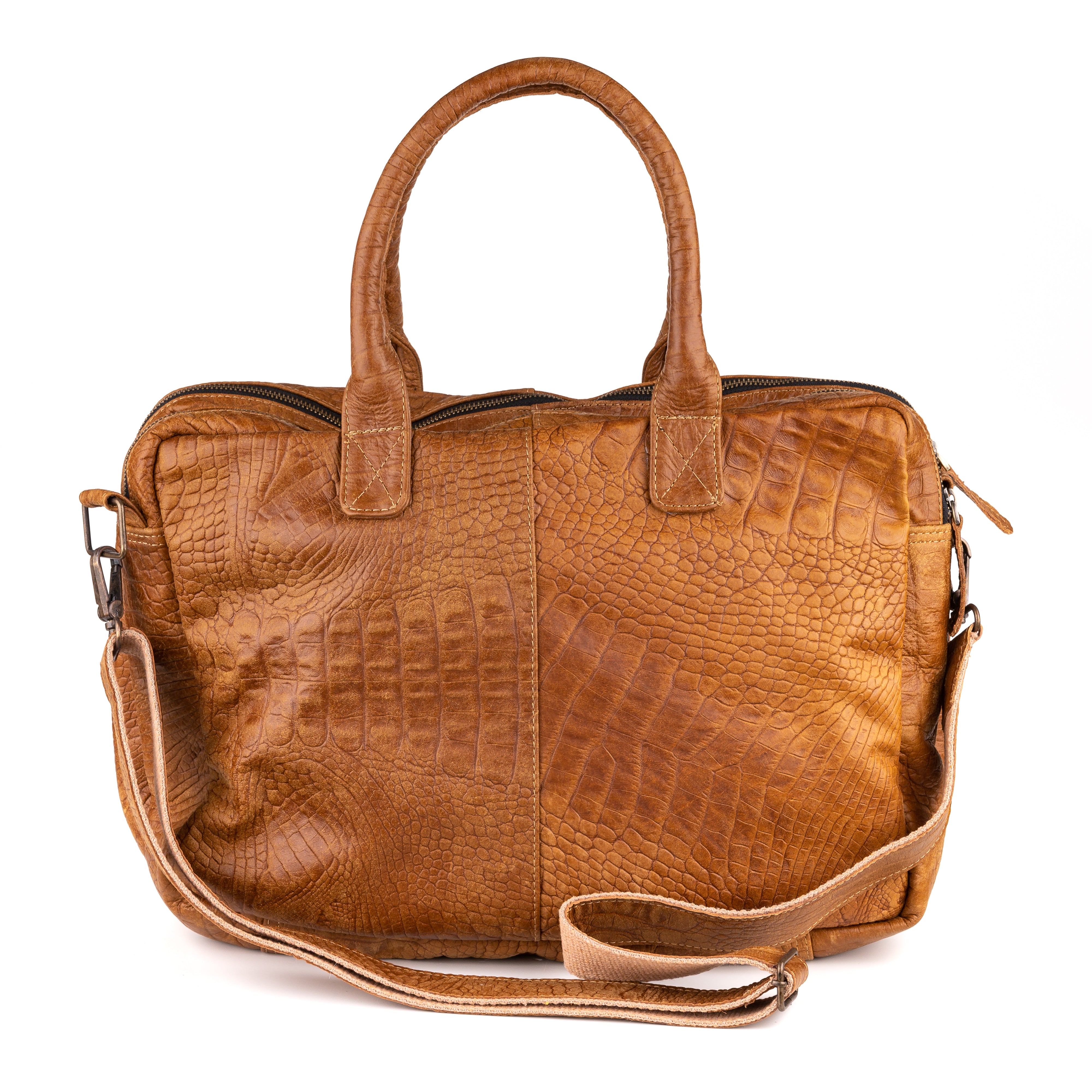 Amsterdam Leren Laptoptas 17 Inch Cognac - Crocoleder