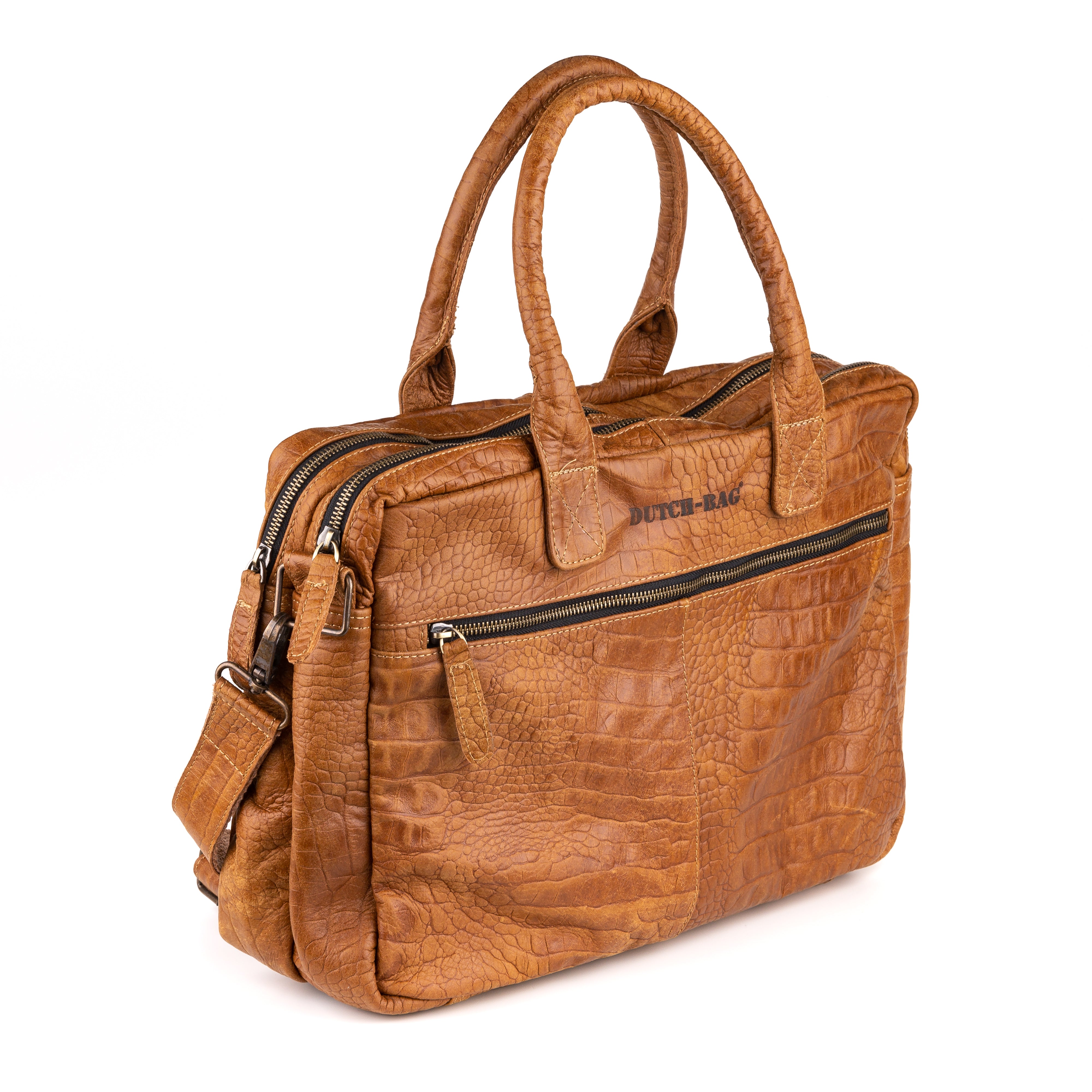 Amsterdam Leren Laptoptas 17 Inch Cognac - Crocoleder