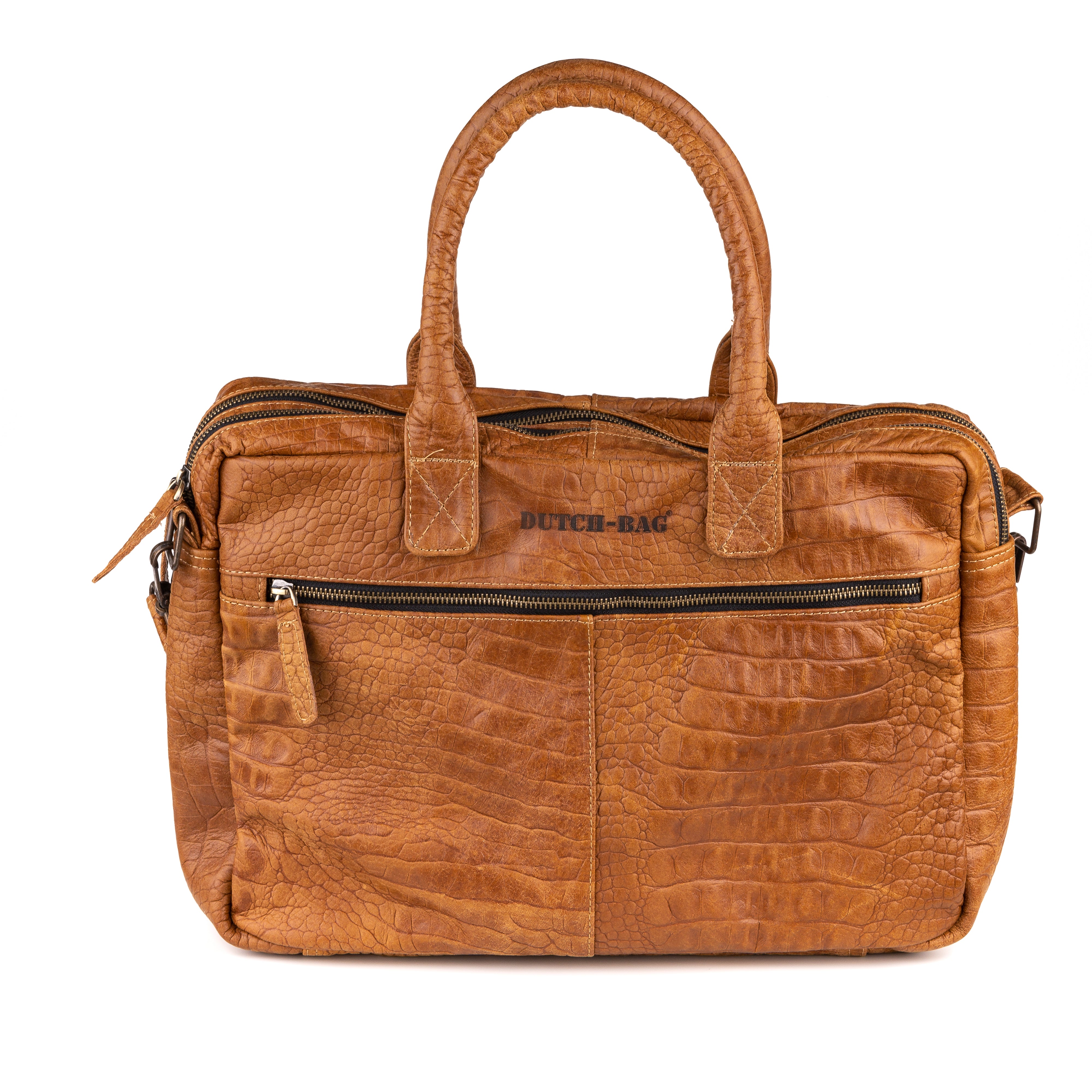 Amsterdam Leren Laptoptas 17 Inch Cognac - Crocoleder