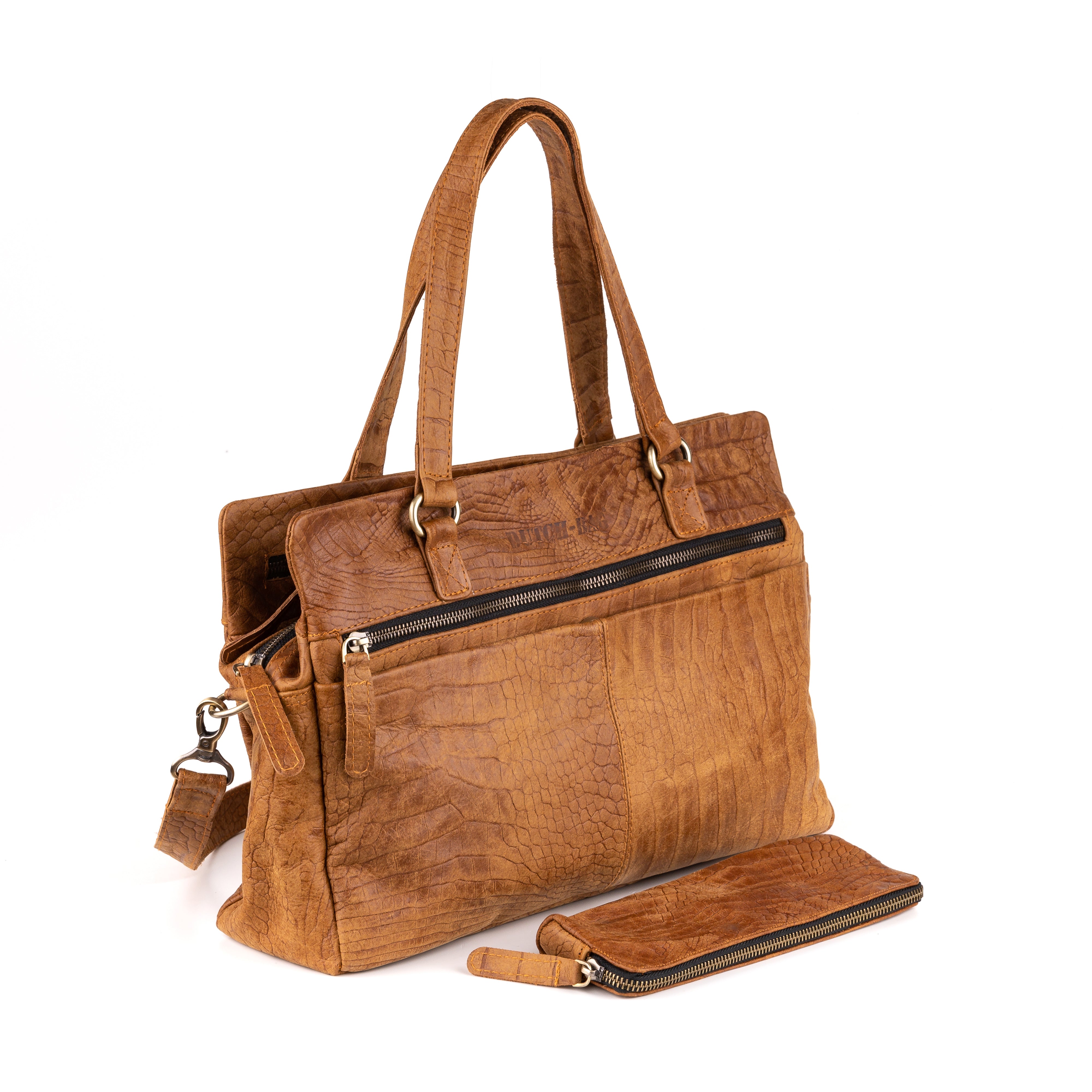 Arnhem Dames Handtas Leer Croco Cognac - Concrete leder