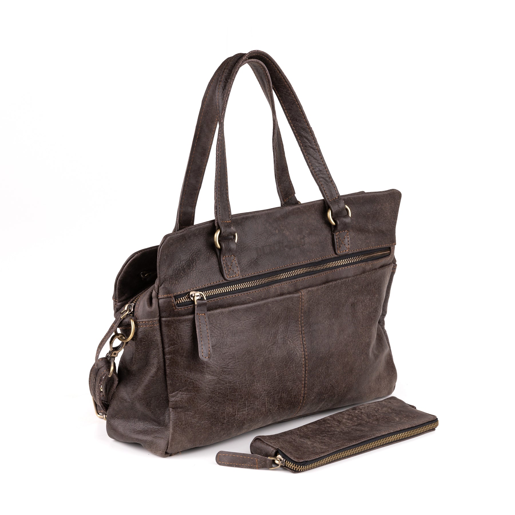 Arnhem Ladies Handbag Leather Espresso - Concrete leather