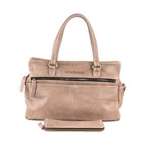 Arnhem Ladies Handbag Leather Taupe - Vintage leather