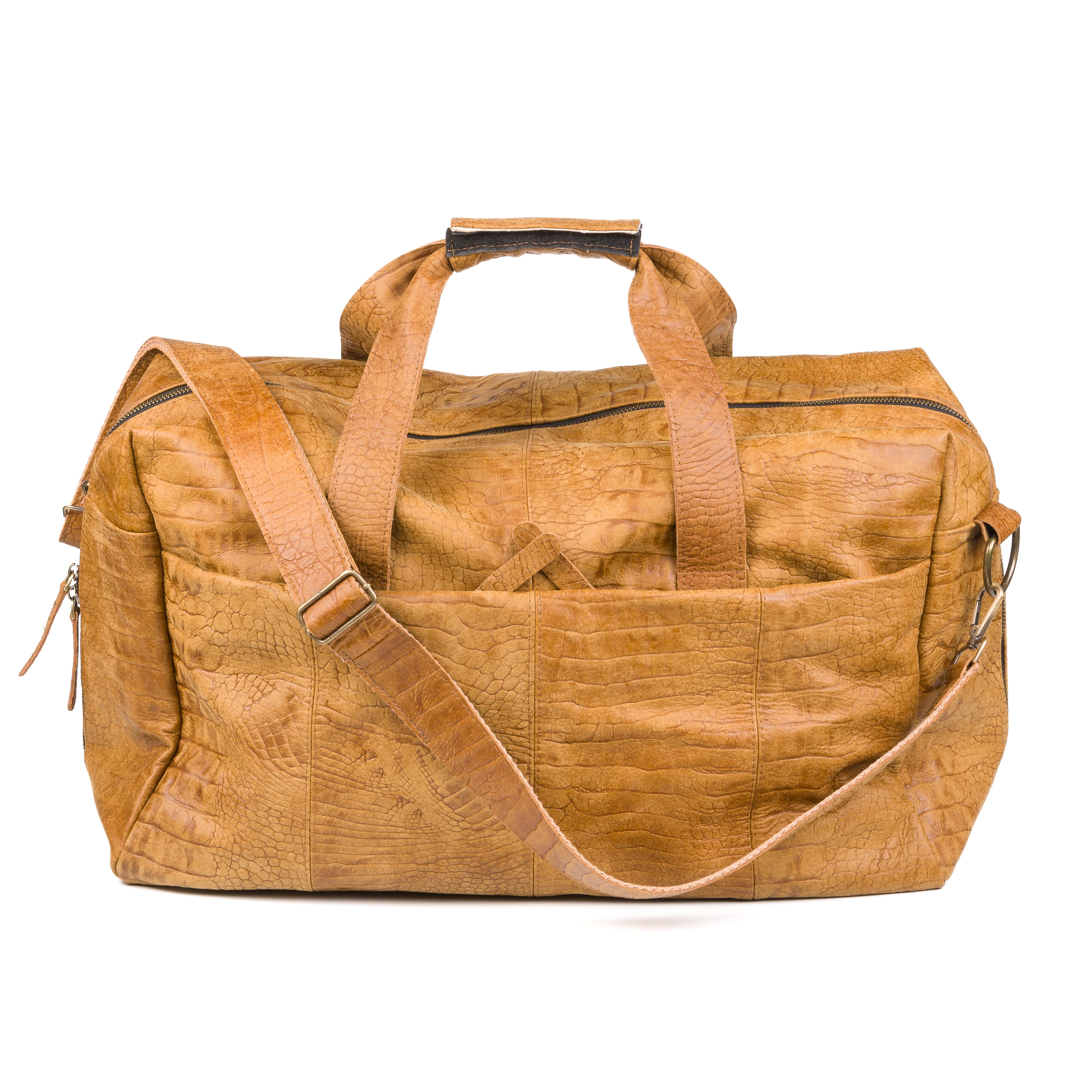 Zwolle Leather Weekend Bag Cognac - Crocodile Leather