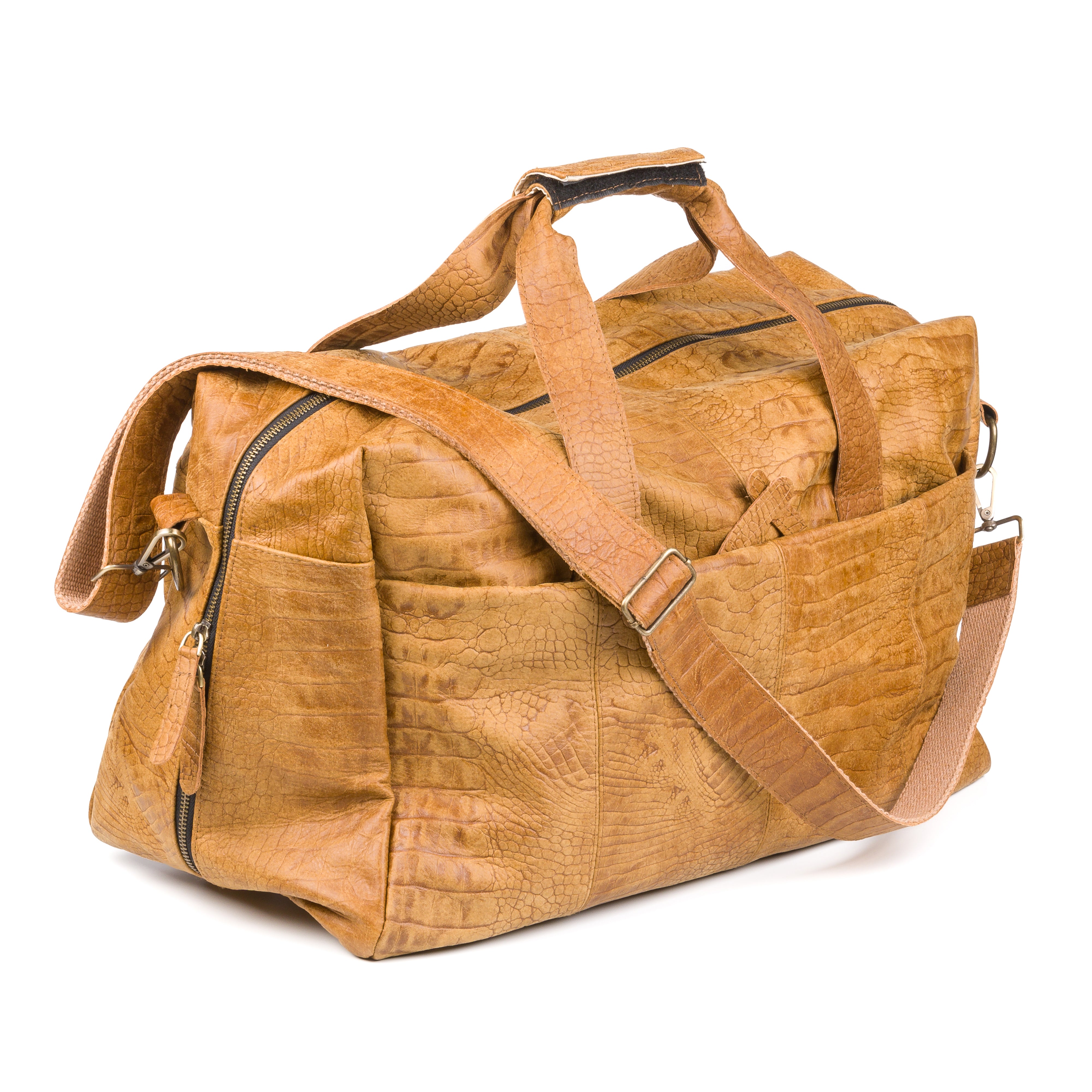 Zwolle Leather Weekend Bag Cognac - Crocodile Leather